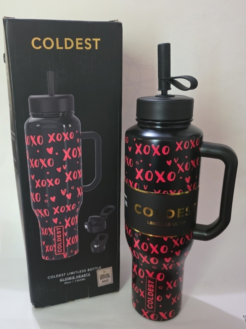 46oz Coldest Limitless Ultra Water Bottle Glowie Hearts